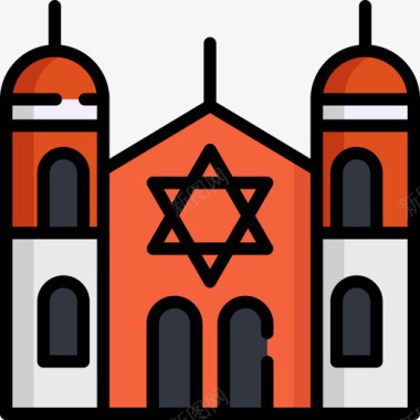 犹太教堂旅游地表情符号3线性颜色图标图标