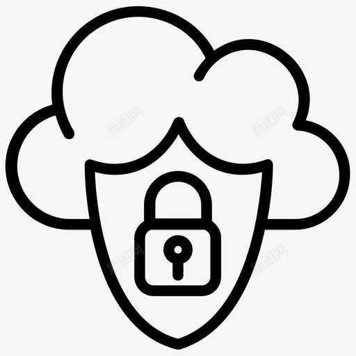 云安全云保护数据安全图标svg_新图网 https://ixintu.com 云保护 云安全 云托管线图标 数据安全 系统安全 网络安全 锁