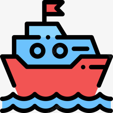 船旅游应用程序图标2线颜色图标