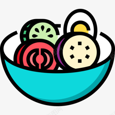 沙拉夏季食品饮料4线性颜色图标图标