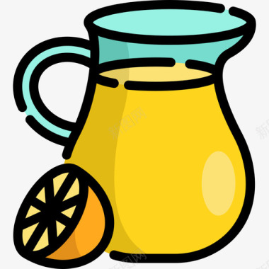 柠檬水夏季食品饮料线性颜色图标图标