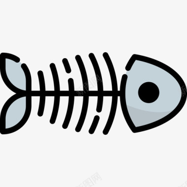鱼骨海洋生物8线性颜色图标图标