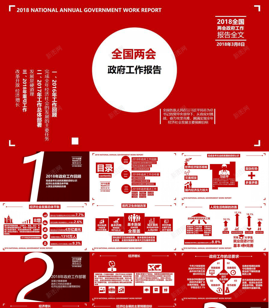 全国两会政府报告PPT模板_新图网 https://ixintu.com 全国两会 报告 政府