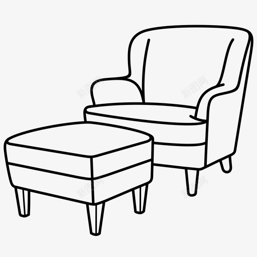 扶手椅和脚凳客厅卧室装饰图标svg_新图网 https://ixintu.com 卧室装饰 客厅 扶手椅和脚凳