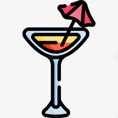 鸡尾酒单身女子线性颜色图标图标