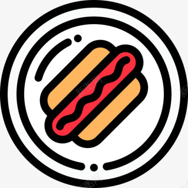 热狗野餐线性颜色图标图标