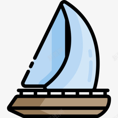 帆船海洋生物2线性颜色图标图标
