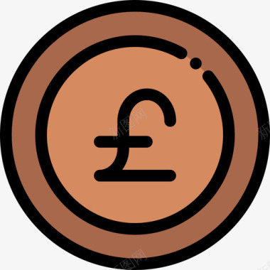 英镑银行金融线性颜色图标图标