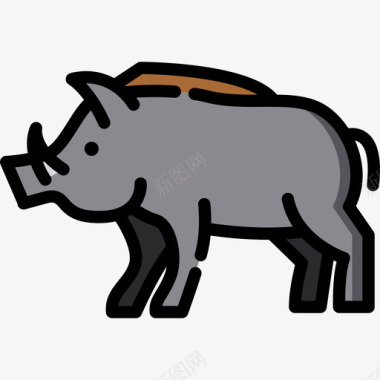 野生野猪在动物园里线性颜色图标图标