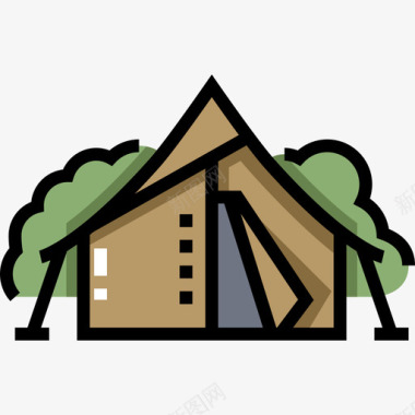 帐篷狩猎4线性颜色图标图标