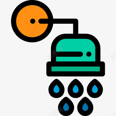 淋浴实物资产15线性颜色图标图标