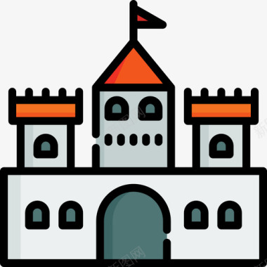 城堡美丽线性的颜色图标图标