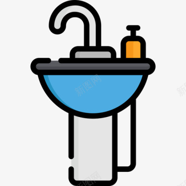 水槽浴室线性颜色图标图标