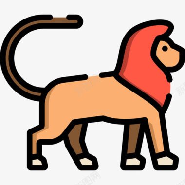 狮子动物29线性颜色图标图标