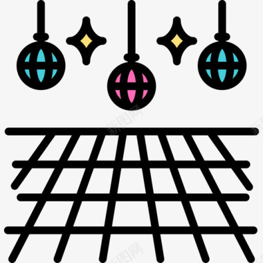 地板迪斯科舞厅线性颜色图标图标
