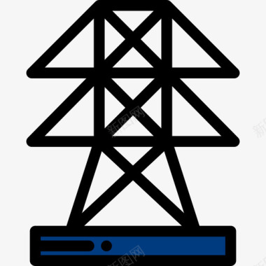 电力塔城市元素7线性颜色图标图标