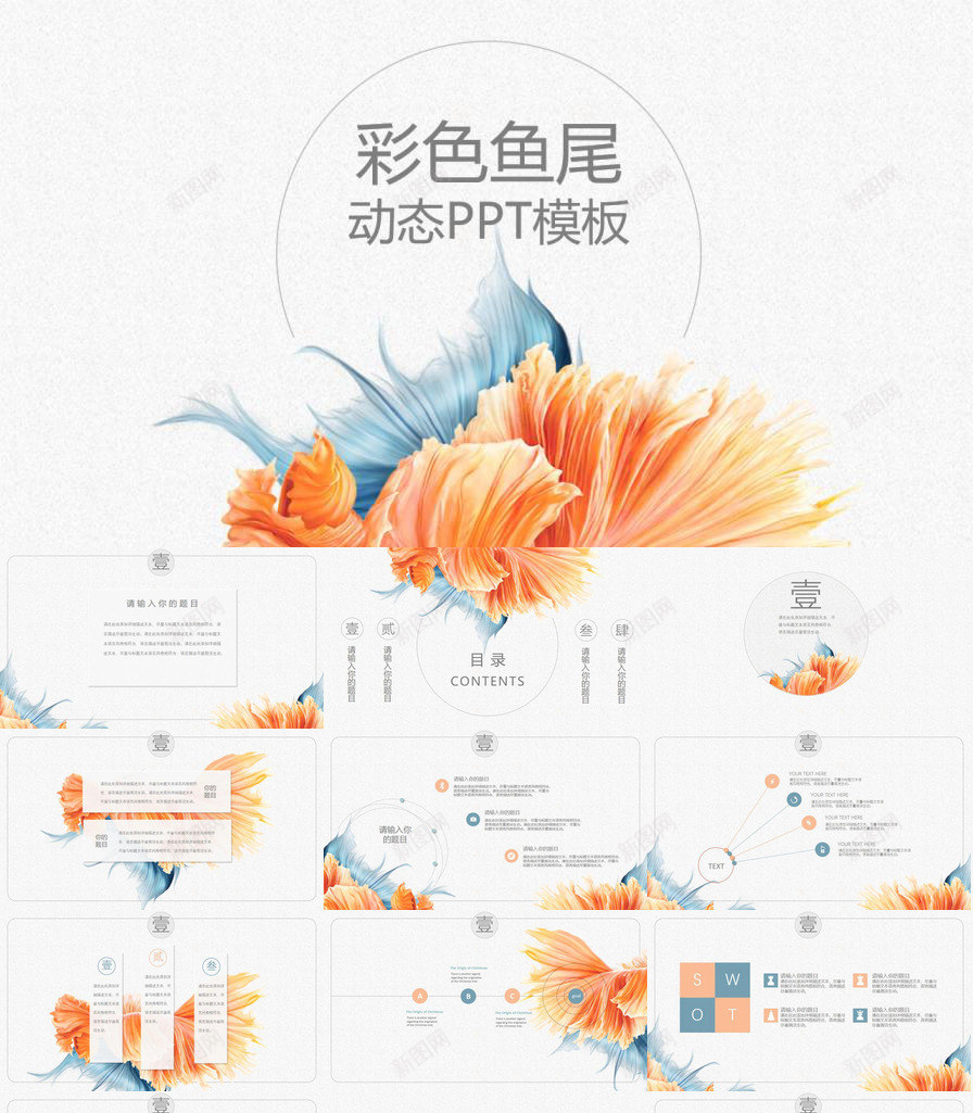 创意飘逸鱼尾装饰PPT模板_新图网 https://ixintu.com 创意 装饰 飘逸 鱼尾