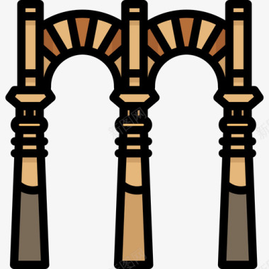 科尔多瓦清真寺大教堂纪念碑14座线性颜色图标图标