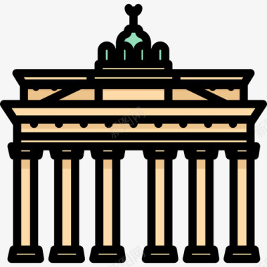 勃兰登堡门纪念碑14线性颜色图标图标