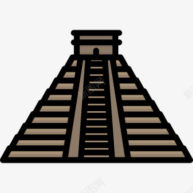 玛雅金字塔纪念碑14线性颜色图标图标