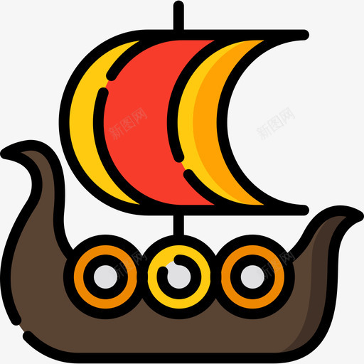 北欧海盗船考古学14线性颜色图标svg_新图网 https://ixintu.com 北欧海盗船 线性颜色 考古学14
