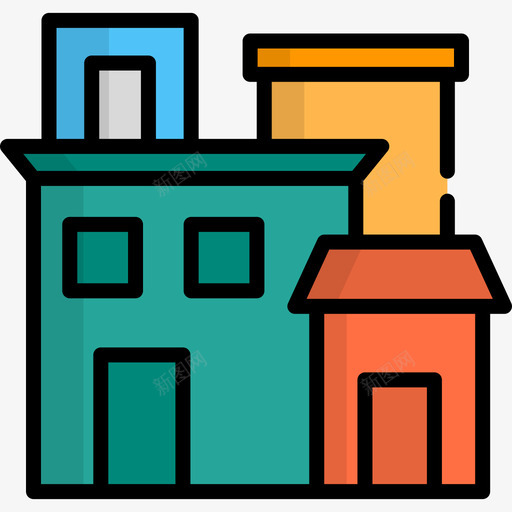 贫民区房屋类型线性颜色图标svg_新图网 https://ixintu.com 房屋类型 线性颜色 贫民区