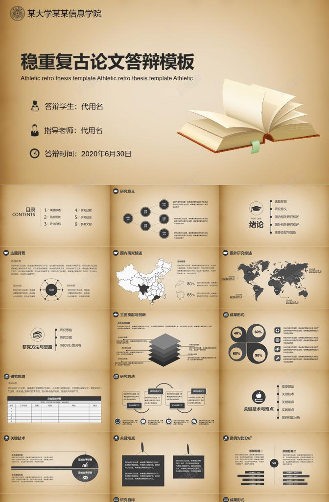 复古风毕业论文答辩PPT模板_新图网 https://ixintu.com 古风 复古 毕业论文 答辩