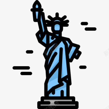 自由女神像纪念碑14线性颜色图标图标