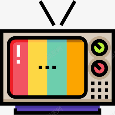 电视80年代线性彩色图标图标