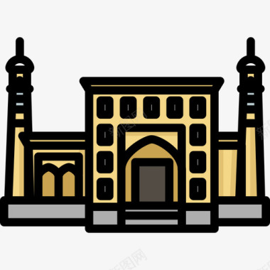 伊卡清真寺纪念碑14线条色彩图标图标