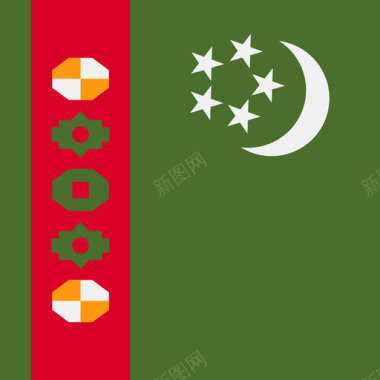土库曼斯坦方形国家简单旗帜图标图标
