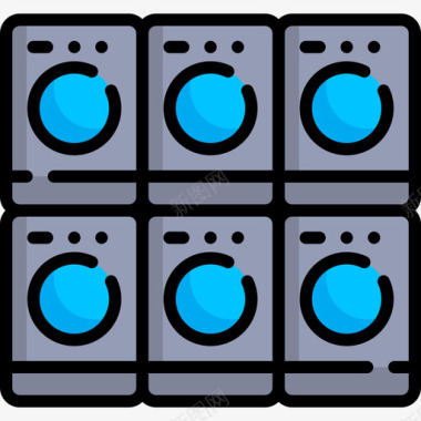 洗衣机洗衣机5线性颜色图标图标
