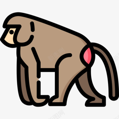 狒狒在动物园里线性颜色图标图标