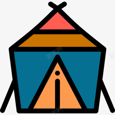 帐篷森林里的12线性颜色图标图标