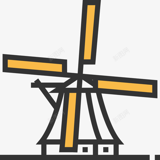 Kinderdijk风车地标14黄色阴影图标svg_新图网 https://ixintu.com Kinderdijk风车 地标14 黄色阴影