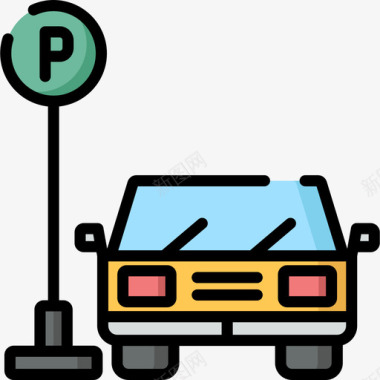 停车场市区8线形颜色图标图标