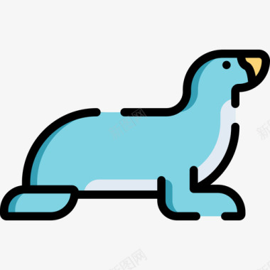 海狮动物29线形颜色图标图标