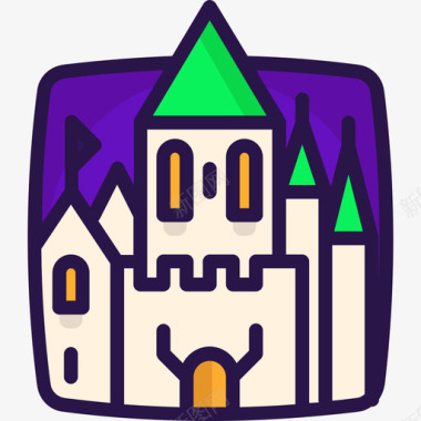 城堡万圣节57线性颜色图标图标