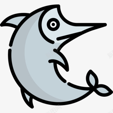 旗鱼海洋生物8线形颜色图标图标