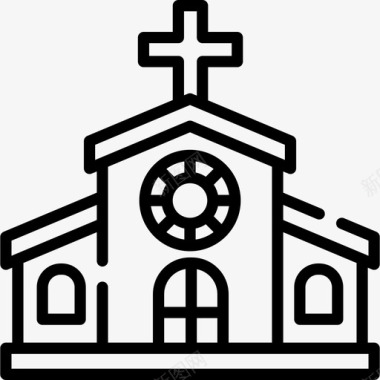 教堂旅游地点表情符号线性图标图标