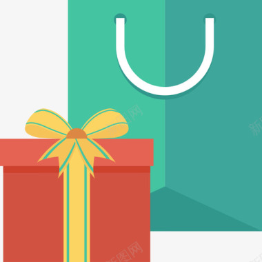 礼品购物和电子商务公寓图标图标
