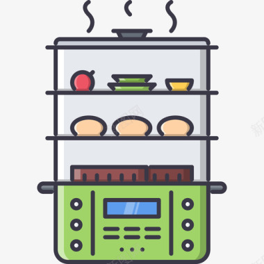 蒸笼厨房30彩色图标图标