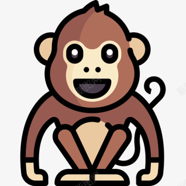 猴子动物和自然2线性颜色图标图标