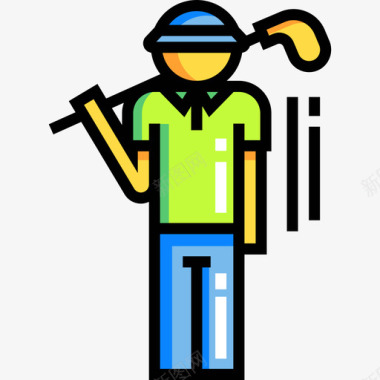 高尔夫球手线性颜色图标图标