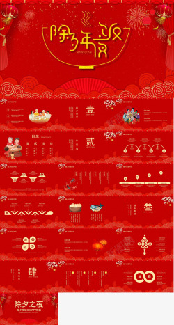中国风红色边框红色喜庆中国风主题合家团圆除夕年夜饭
