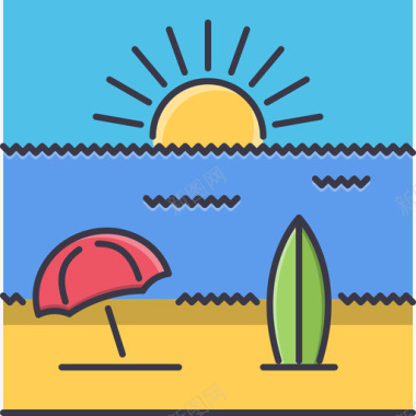 海滩旅行55彩色图标图标