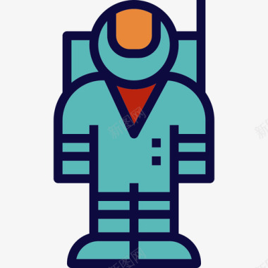 宇航员45号太空人线性颜色图标图标