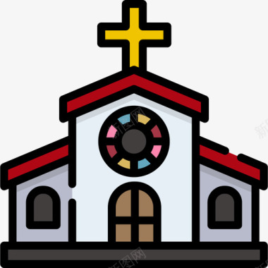 教堂旅游景点表情符号3线性颜色图标图标