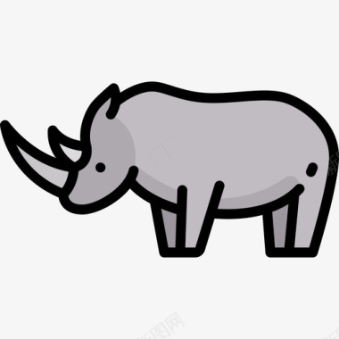 犀牛动物和自然2线性颜色图标图标