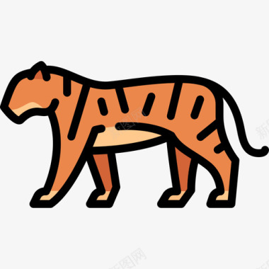 老虎动物与自然2线性颜色图标图标